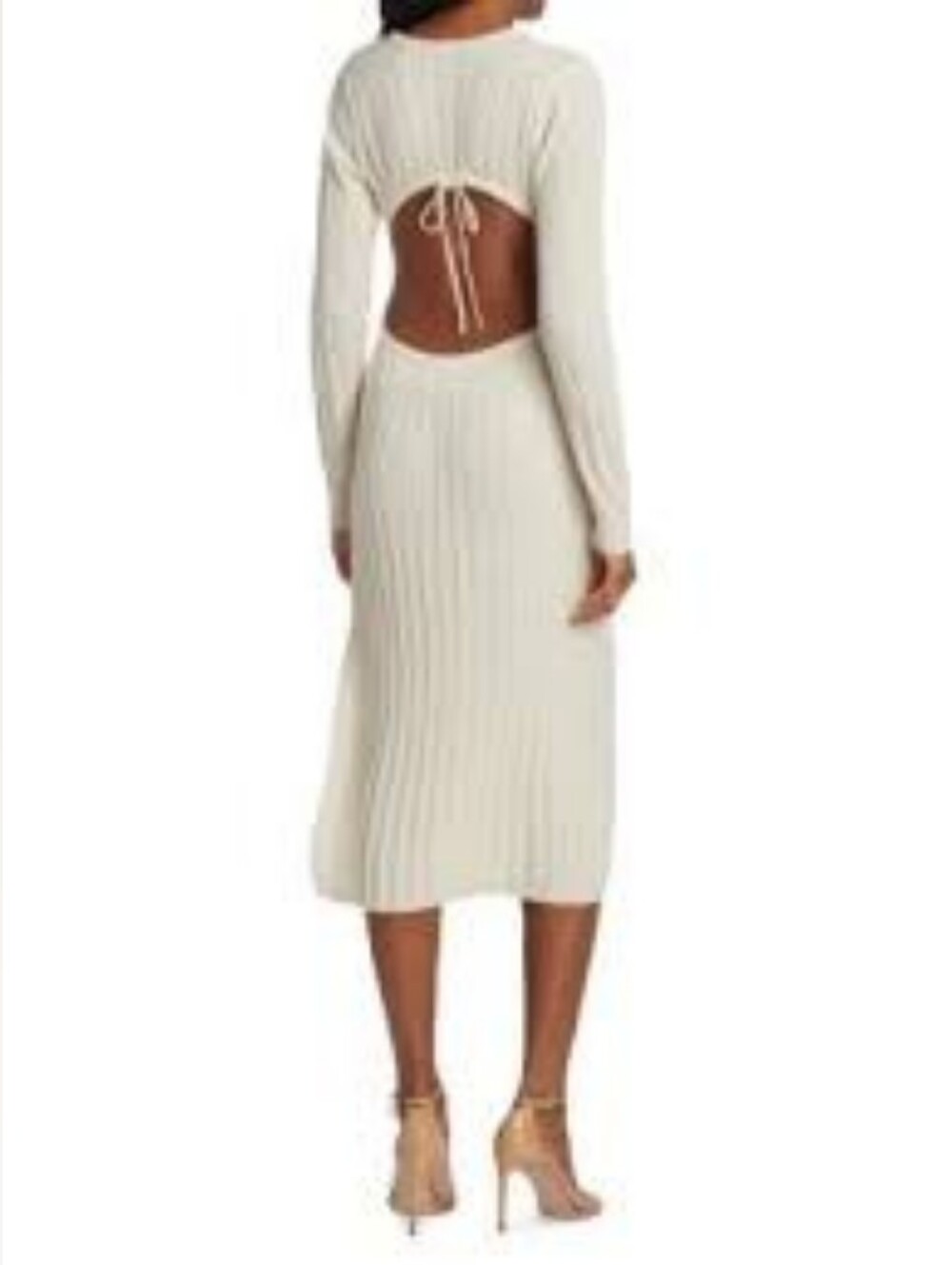 DH New York Long Cream Ribbed Sweater Dress Long Sleeves Open Tie Back NWOT M
